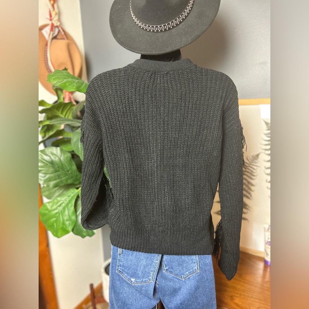 FCT With Love Black Fringed Cable Knit Cardigan - Picture 4 of 5